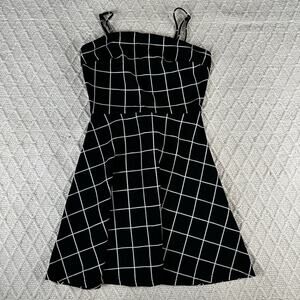 SHEIN Black White Grid Fit & Flare Mini Dress XS Spaghetti Strap